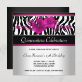 Hot Pink Zebra Quinceanera Uitnodigingen (Voorkant / Achterkant)