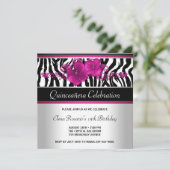 Hot Pink Zebra Quinceanera Uitnodigingen (Staand voorkant)