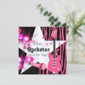 Hot Pink Zebra Rockstar Baby Girl Shower Kaart (Staand voorkant)