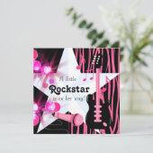 Hot Pink Zebra Rockstar Baby Girl Shower Kaart (Staand voorkant)
