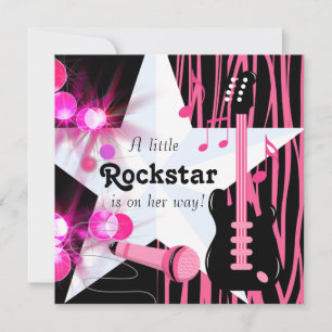 Hot Pink Zebra Rockstar Baby Girl Shower Kaart