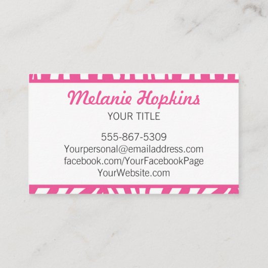 Hot Pink Zebra Stripes Generic Name Visitekaartje (Achterkant)