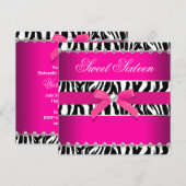 Hot Pink Zebra Sweet 16 Verjaardagsfeest Kaart (Voorkant / Achterkant)