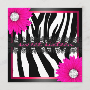 Hot Pink Zebra Sweet Sixteen Kaart