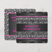 Hot Pink Zebra verjaardagsfeestje Kaart (Voorkant / Achterkant)