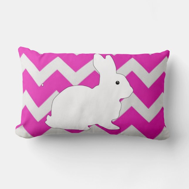 Hot Pink Zig Zag Chevron met White Bunny Kussen (Voorkant)