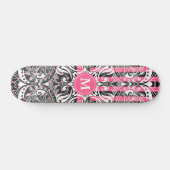 Hot Pink, zwart en wit Mandala - Monogram Persoonlijk Skateboard (Horizontaal)