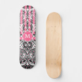 Hot Pink, zwart en wit Mandala - Monogram Persoonlijk Skateboard (Voorkant)