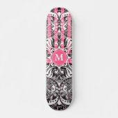 Hot Pink, zwart en wit Mandala - Monogram Persoonlijk Skateboard (Voorkant)
