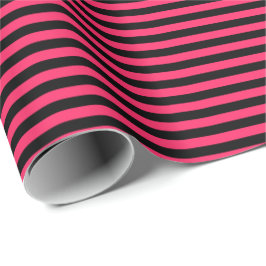 Hot Pink | Zwart gestreept inpakpapier