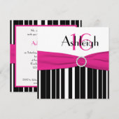 Hot Pink, zwart, White, 16e verjaardag Uitnodiging (Voorkant / Achterkant)