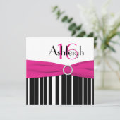 Hot Pink, zwart, White, 16e verjaardag Uitnodiging (Staand voorkant)