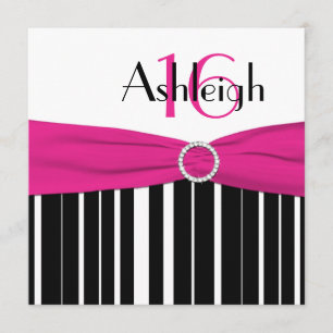 Hot Pink, zwart, White, 16e verjaardag Uitnodiging