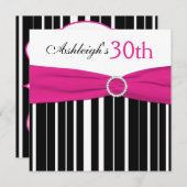 Hot Pink, zwart, White, 30th Birthday Invitation Kaart (Voorkant / Achterkant)