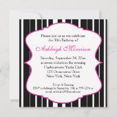 Hot Pink, zwart, White, 30th Birthday Invitation Kaart (Achterkant)