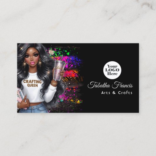 Hot-Pink Zwarte Vrouw Crafting Queen Design Visitekaartje (Voorkant)
