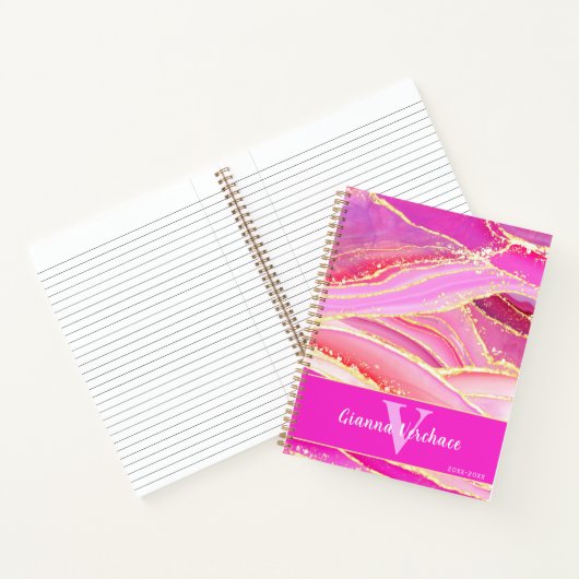 Hot Pinks Purples Reds en Golden Geode Agate Notitieboek (Binnen)
