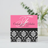 Hot PinkWedding Invitation Monogram Damask Terug # Kaart (Staand voorkant)