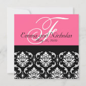 Hot PinkWedding Invitation Monogram Damask Terug # Kaart (Voorkant)