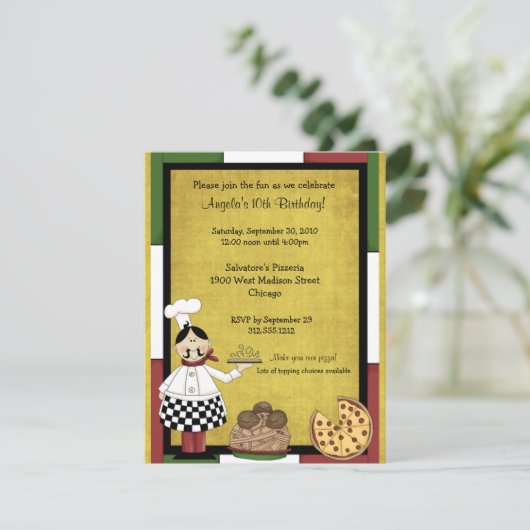 Hot Pizza Chef Party Invitation Kaart (Staand voorkant)