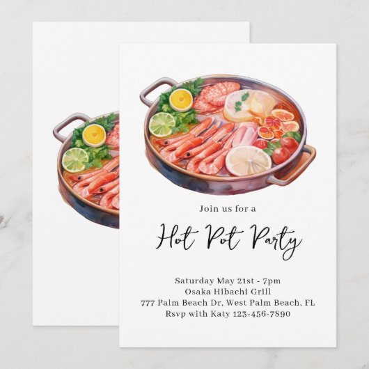 Hot Pot Dinner Party Uitnodiging (Voorkant / Achterkant)