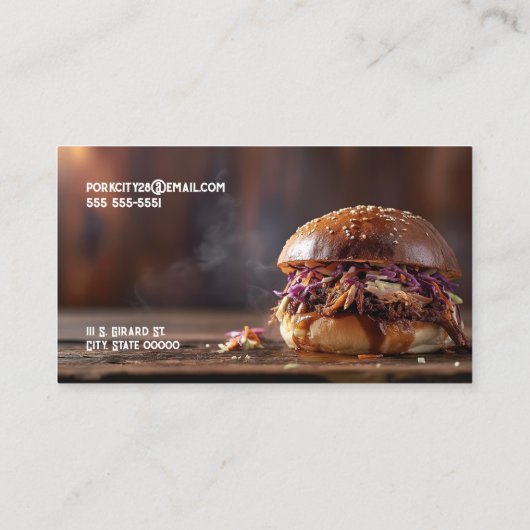 Hot pulled pork sandwich met tekstruimte visitekaartje (Achterkant)