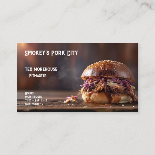 Hot pulled pork sandwich met tekstruimte visitekaartje (Voorkant)
