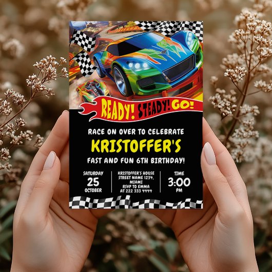 Hot Race Cars Verjaardag Uitnodiging