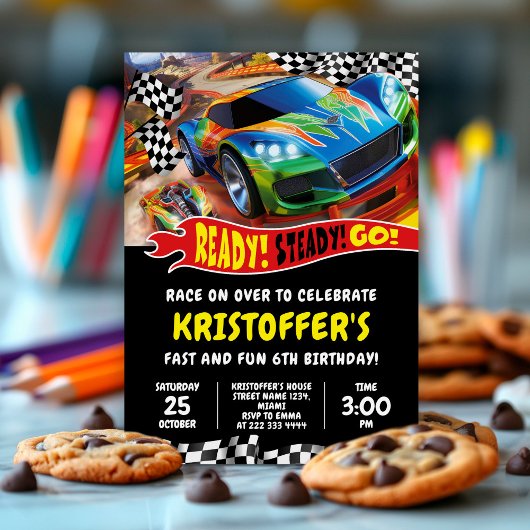 Hot Race Cars Verjaardag Uitnodiging