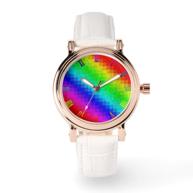 Hot Rainbow Mosaic Shimmer, Horloge (Voorkant)