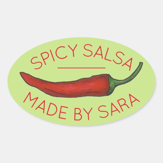 Hot Red Chili Pepper Spicy Homemade Salsa gemaakt  Ovale Sticker (Voorkant)