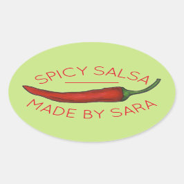 Hot Red Chili Pepper Spicy Homemade Salsa gemaakt Ovale Sticker
