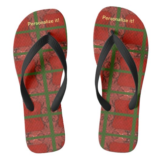 Hot-red en groene abstracte teenslippers. teenslippers (Voetbed)