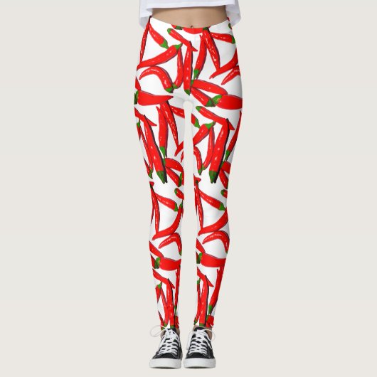 Hot Red Green Chili Peppers Pattern-Leggings Leggings (Voorkant)
