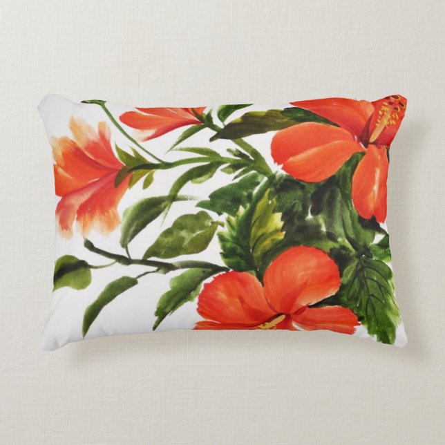 Hot Red Hibiscus Decoratief Kussen (Voorkant)