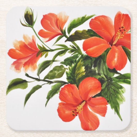 Hot Red Hibiscus Kartonnen Onderzetters (Voorkant)