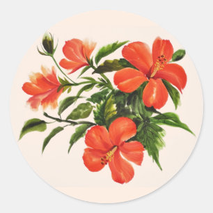 Hot Red Hibiscus Ronde Sticker