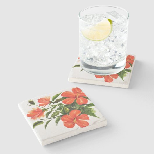 Hot Red Hibiscus Stenen Onderzetter (Zijkant)