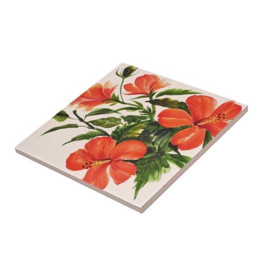 Hot Red Hibiscus Tegeltje (Zijkant)