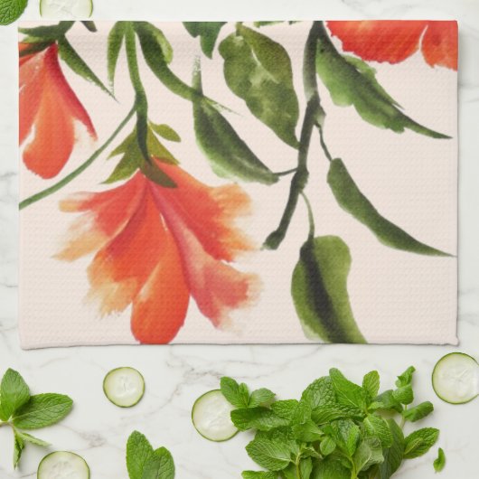 Hot Red Hibiscus Theedoek (Gevouwen)