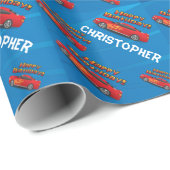 Hot Red Race auto met Flames Boy's Birthday Party Cadeaupapier (Rol Hoek)