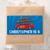 Hot Red Race auto met Flames Boy's Birthday Party Etiket (Insitu)