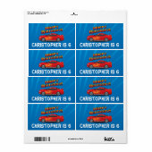 Hot Red Race auto met Flames Boy's Birthday Party Etiket (Full Sheet)