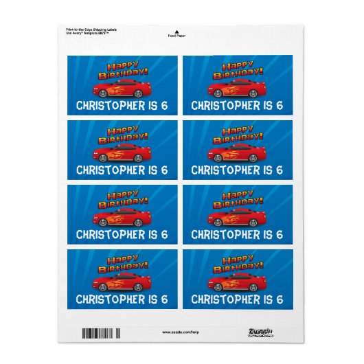 Hot Red Race auto met Flames Boy's Birthday Party Etiket (Full Sheet)