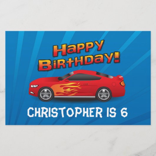 Hot Red Race auto met Flames Boy's Birthday Party Flyer (Voorkant)