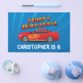 Hot Red Race auto met Flames Boy's Birthday Party Flyer (Enkel)