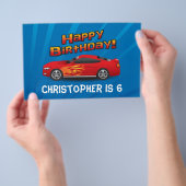 Hot Red Race auto met Flames Boy's Birthday Party Flyer (Hand)