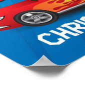 Hot Red Race auto met Flames Boy's Birthday Party Poster (Hoek)