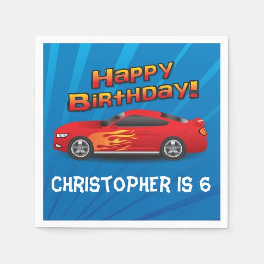 Hot Red Race auto met Flames Boy's Birthday Party Servetten (Voorkant)