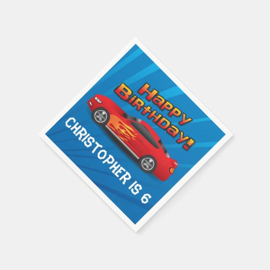 Hot Red Race auto met Flames Boy's Birthday Party Servetten (Hoek)